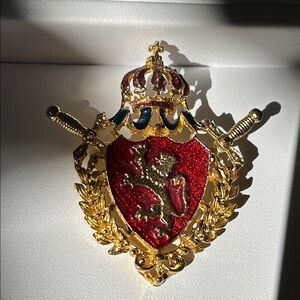Gold and Red Crest Brooch
